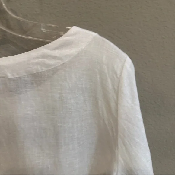 Halston White Linen Blouse Top 3/4 Sleeve Minimalist Summer US M - Picture 7 of 7